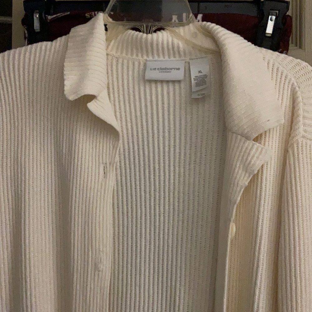 Cream sweater jacket with belt